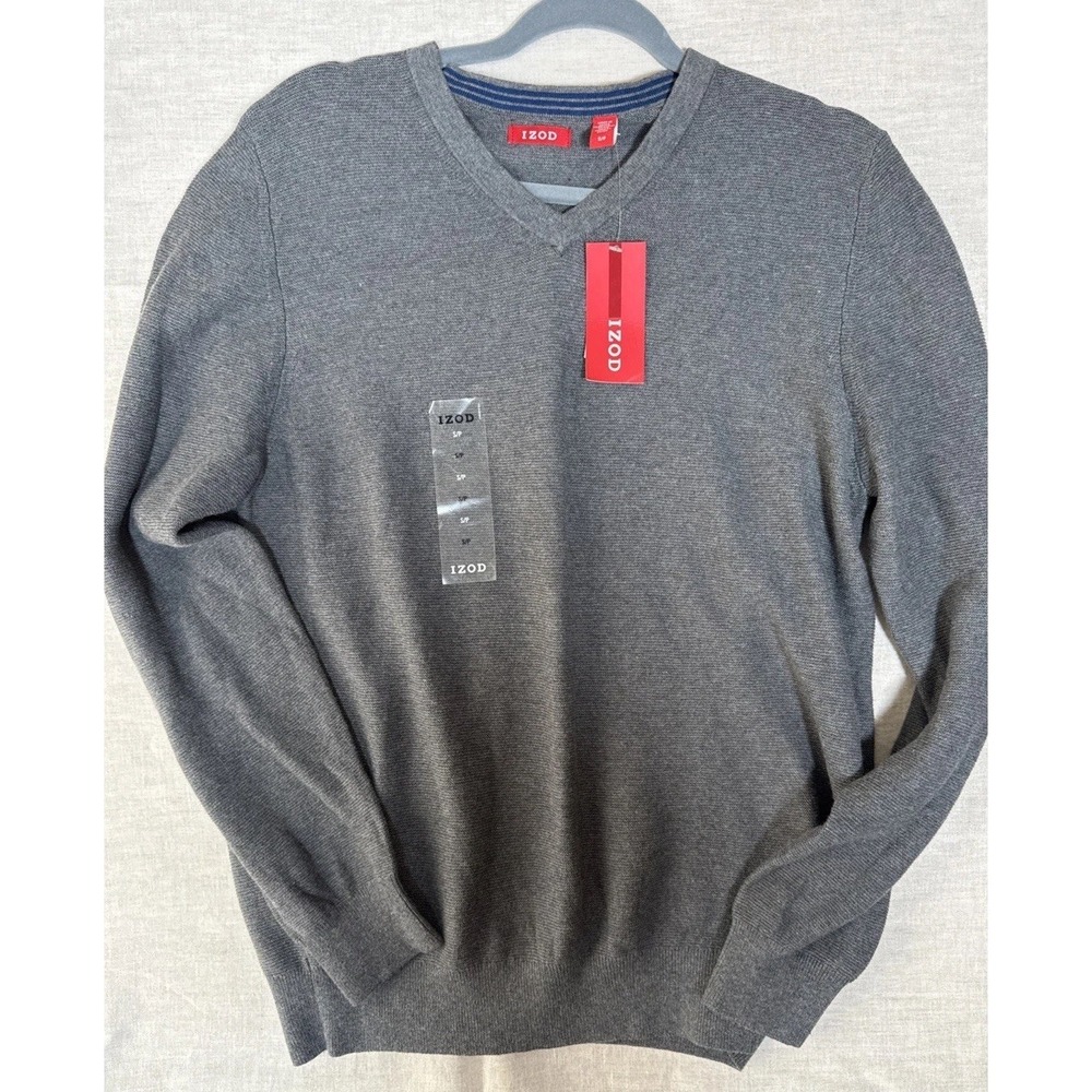 IZOD Fine Gauge Preppy Essential V-Neck Men's Sweater Carbon Gray Sz S NWT